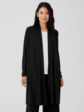 Eileen Fisher Black Fine Silk Kimono Duster